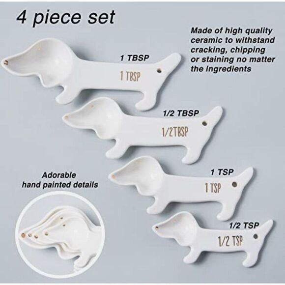 White Porcelain Weiner Dog Measuring Baking Cooking Tablespoon Teaspoon Spoons - Picture 4 of 9